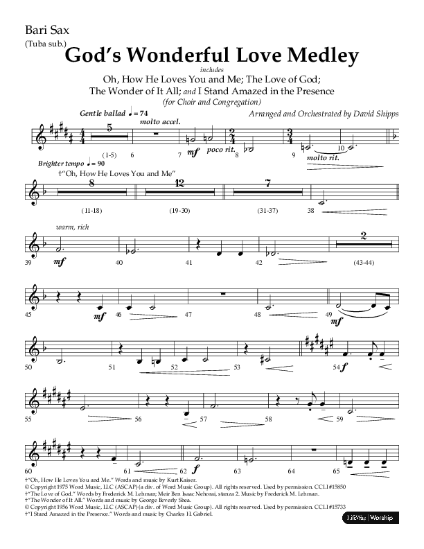 God’s Wonderful Love Medley (Choral Anthem SATB) Bari Sax (Lifeway Choral / Arr. David Shipps)