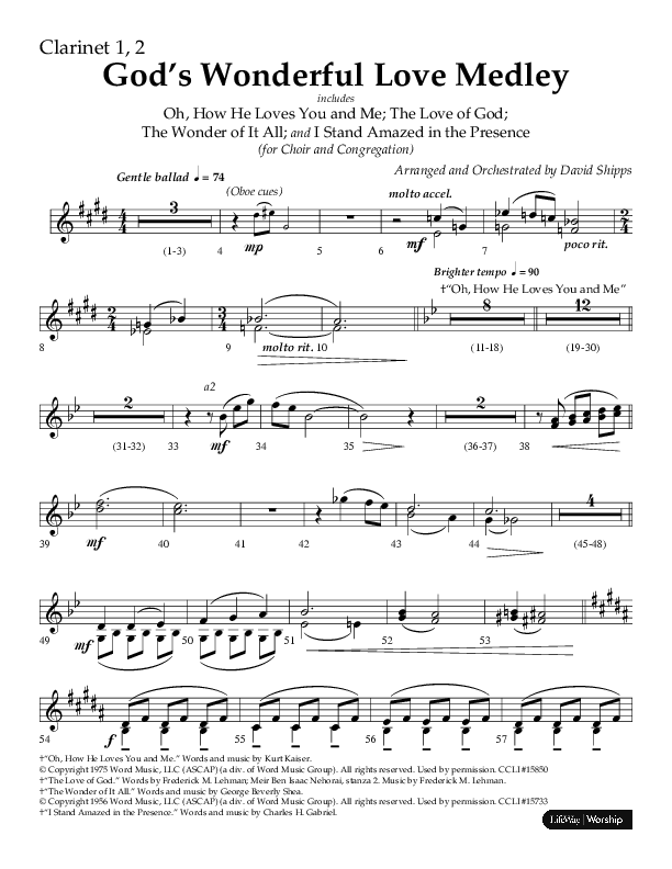 God’s Wonderful Love Medley (Choral Anthem SATB) Clarinet 1/2 (Lifeway Choral / Arr. David Shipps)
