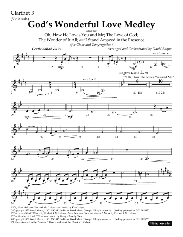 God’s Wonderful Love Medley (Choral Anthem SATB) Clarinet 3 (Lifeway Choral / Arr. David Shipps)