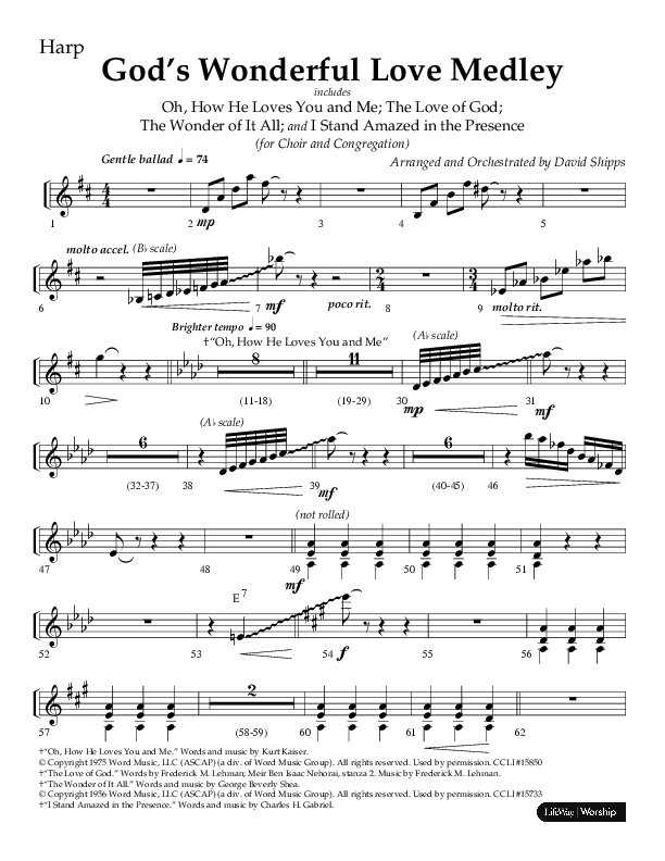 God’s Wonderful Love Medley (Choral Anthem SATB) Harp (Lifeway Choral / Arr. David Shipps)