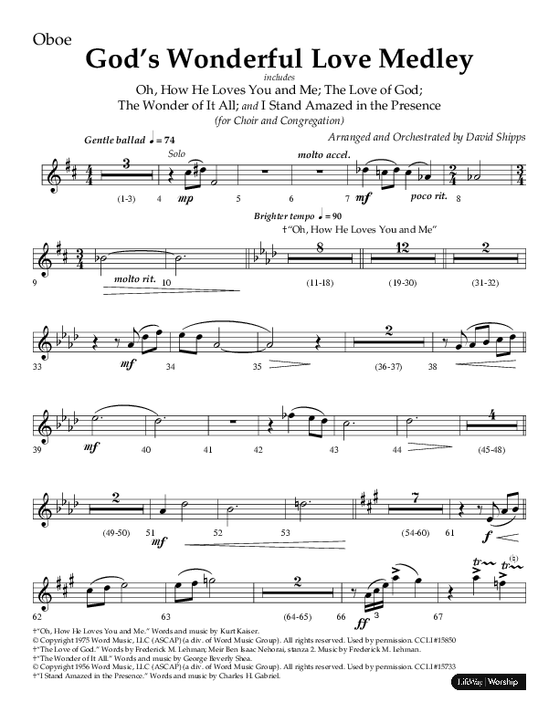 God’s Wonderful Love Medley (Choral Anthem SATB) Oboe (Lifeway Choral / Arr. David Shipps)