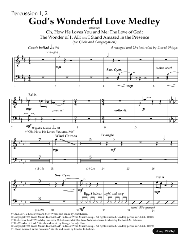 God’s Wonderful Love Medley (Choral Anthem SATB) Percussion 1/2 (Lifeway Choral / Arr. David Shipps)
