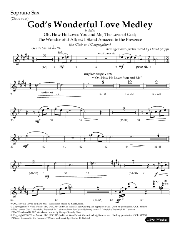 God’s Wonderful Love Medley (Choral Anthem SATB) Soprano Sax (Lifeway Choral / Arr. David Shipps)