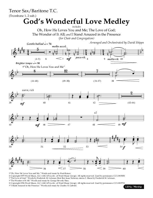 God’s Wonderful Love Medley (Choral Anthem SATB) Tenor Sax/Baritone T.C. (Lifeway Choral / Arr. David Shipps)