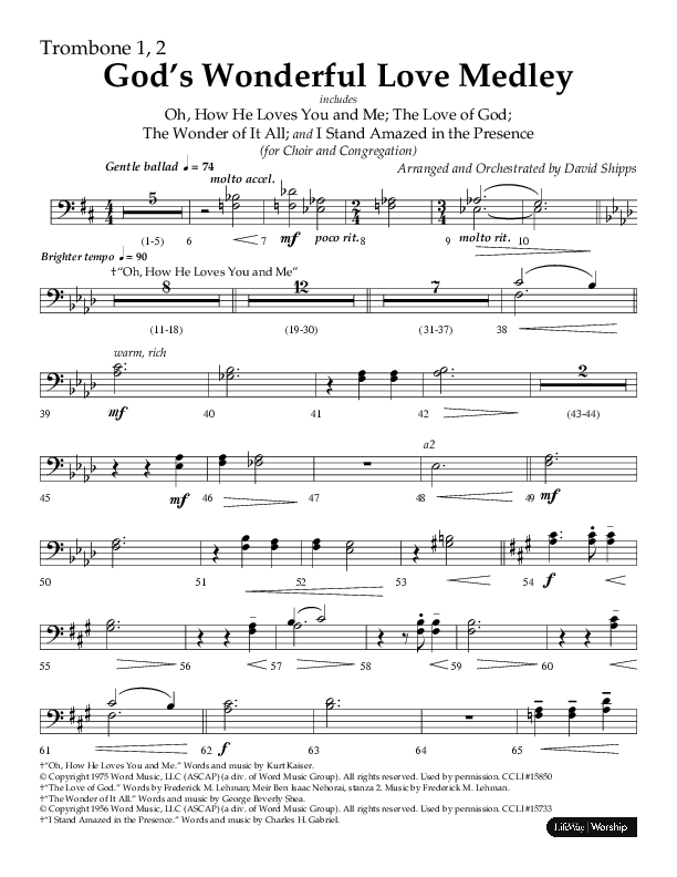 God’s Wonderful Love Medley (Choral Anthem SATB) Trombone 1/2 (Lifeway Choral / Arr. David Shipps)