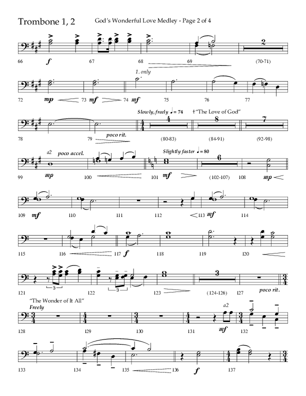 God’s Wonderful Love Medley (Choral Anthem SATB) Trombone 1/2 (Lifeway Choral / Arr. David Shipps)