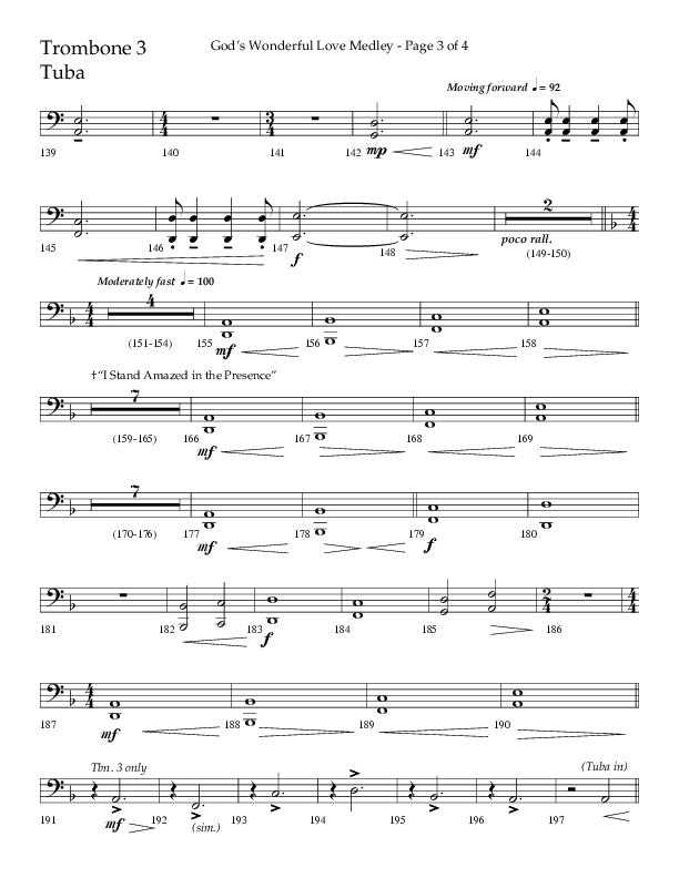 God’s Wonderful Love Medley (Choral Anthem SATB) Trombone 3/Tuba (Lifeway Choral / Arr. David Shipps)