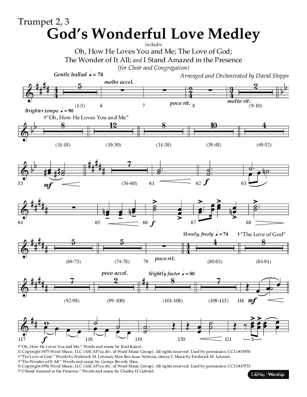 God’s Wonderful Love Medley (Choral Anthem SATB) Trumpet 2/3 (Lifeway Choral / Arr. David Shipps)