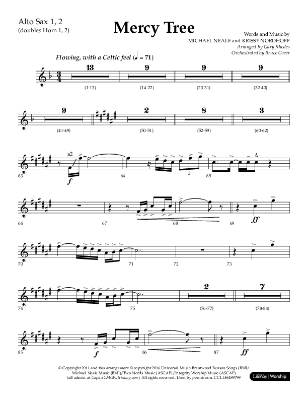 Mercy Tree (Choral Anthem SATB) Alto Sax 1/2 (Lifeway Choral / Arr. Gary Rhodes / Orch. Bruce Greer)