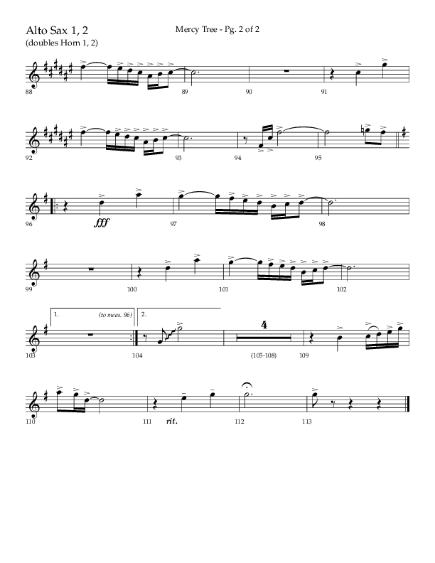 Mercy Tree (Choral Anthem SATB) Alto Sax 1/2 (Lifeway Choral / Arr. Gary Rhodes / Orch. Bruce Greer)