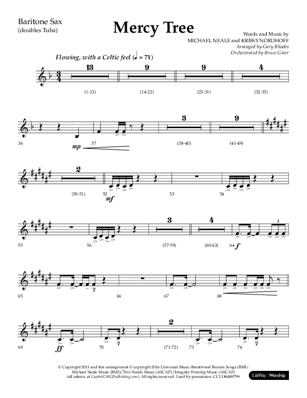 Mercy Tree (Choral Anthem SATB) Bari Sax (Lifeway Choral / Arr. Gary Rhodes / Orch. Bruce Greer)