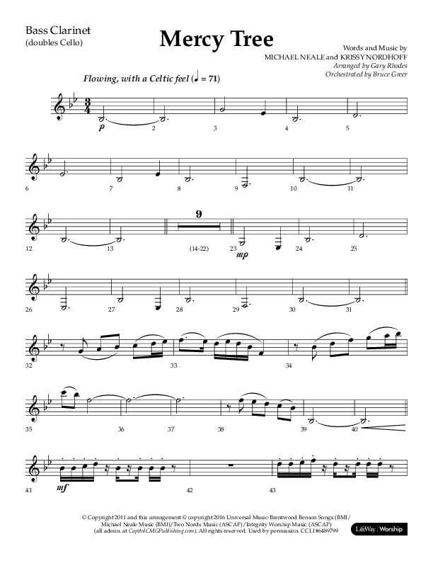 Mercy Tree (Choral Anthem SATB) Bass Clarinet (Lifeway Choral / Arr. Gary Rhodes / Orch. Bruce Greer)