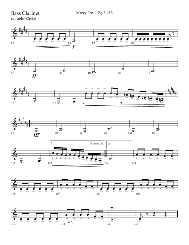 Mercy Tree (Choral Anthem SATB) Bass Clarinet (Lifeway Choral / Arr. Gary Rhodes / Orch. Bruce Greer)