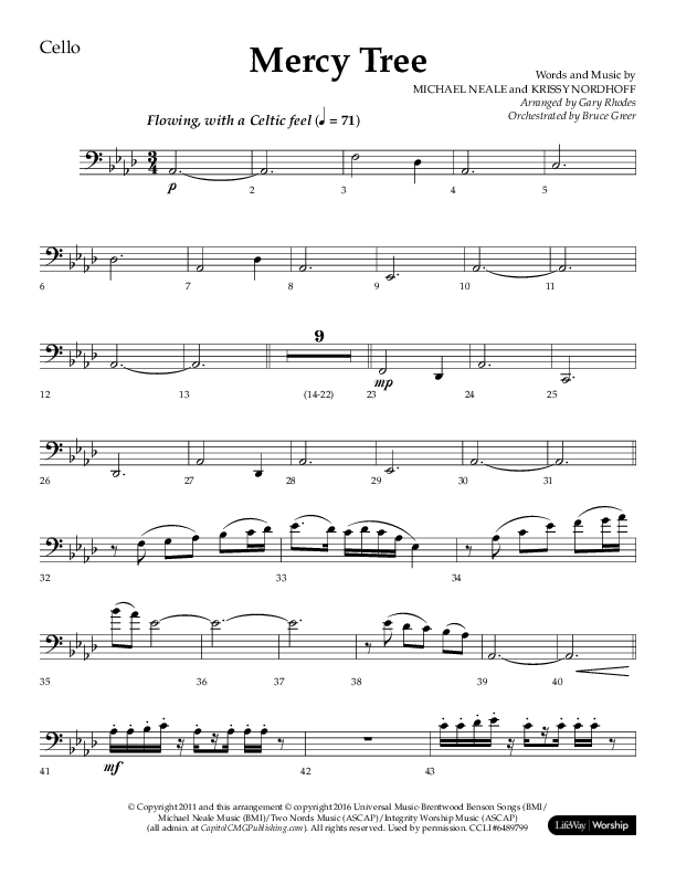 Mercy Tree (Choral Anthem SATB) Cello (Lifeway Choral / Arr. Gary Rhodes / Orch. Bruce Greer)