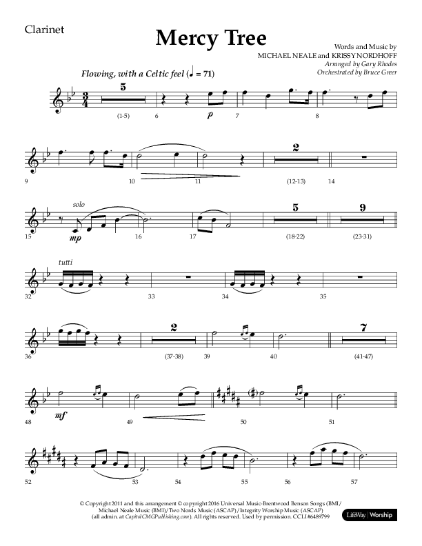 Mercy Tree (Choral Anthem SATB) Clarinet 1/2 (Lifeway Choral / Arr. Gary Rhodes / Orch. Bruce Greer)
