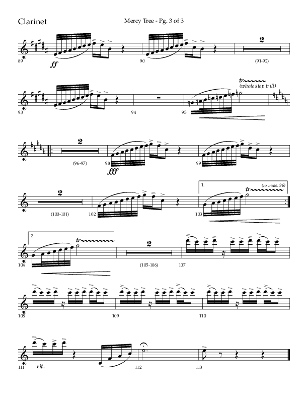 Mercy Tree (Choral Anthem SATB) Clarinet 1/2 (Lifeway Choral / Arr. Gary Rhodes / Orch. Bruce Greer)