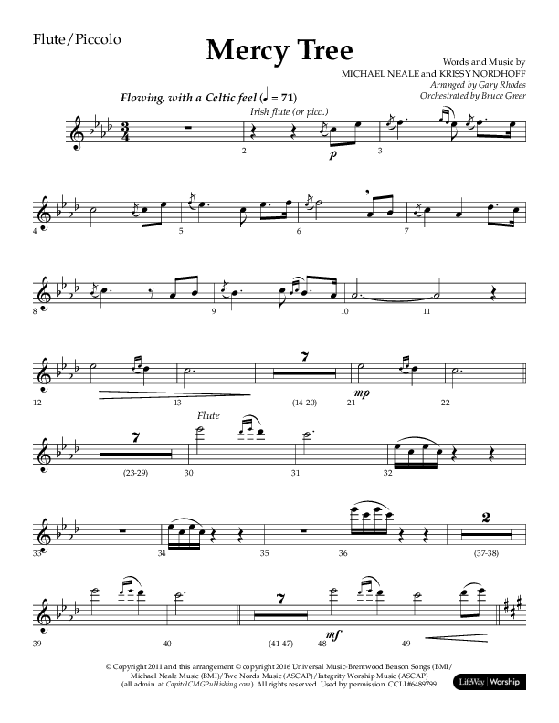Mercy Tree (Choral Anthem SATB) Flute/Piccolo (Lifeway Choral / Arr. Gary Rhodes / Orch. Bruce Greer)