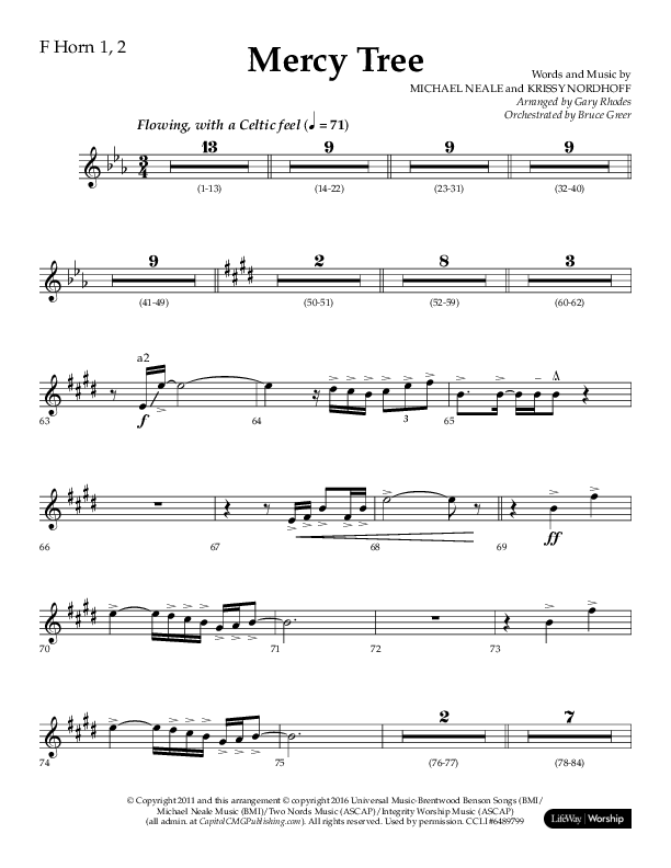 Mercy Tree (Choral Anthem SATB) French Horn 1/2 (Lifeway Choral / Arr. Gary Rhodes / Orch. Bruce Greer)