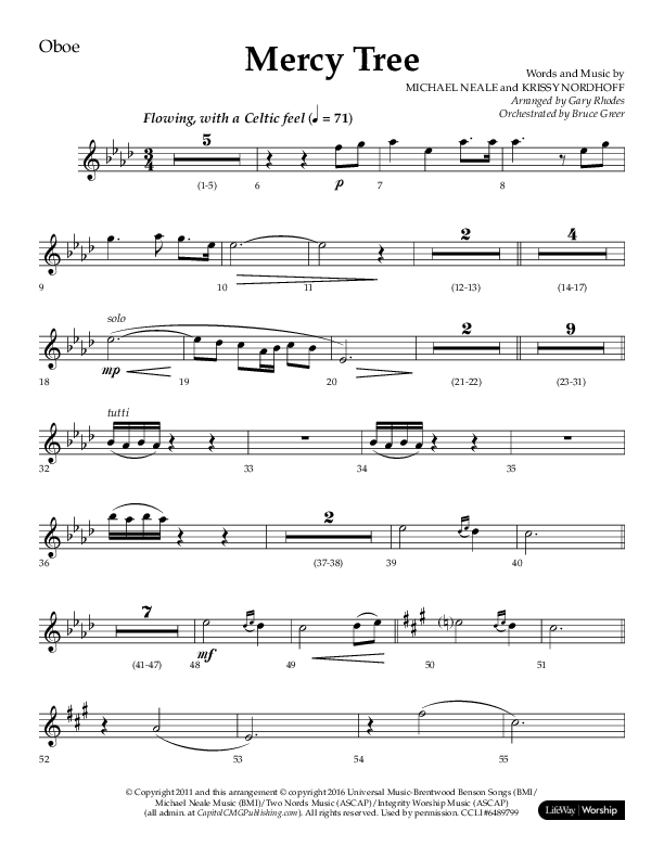 Mercy Tree (Choral Anthem SATB) Oboe (Lifeway Choral / Arr. Gary Rhodes / Orch. Bruce Greer)