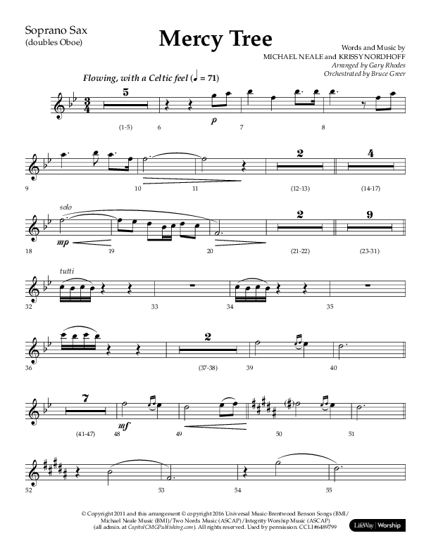 Mercy Tree (Choral Anthem SATB) Soprano Sax (Lifeway Choral / Arr. Gary Rhodes / Orch. Bruce Greer)