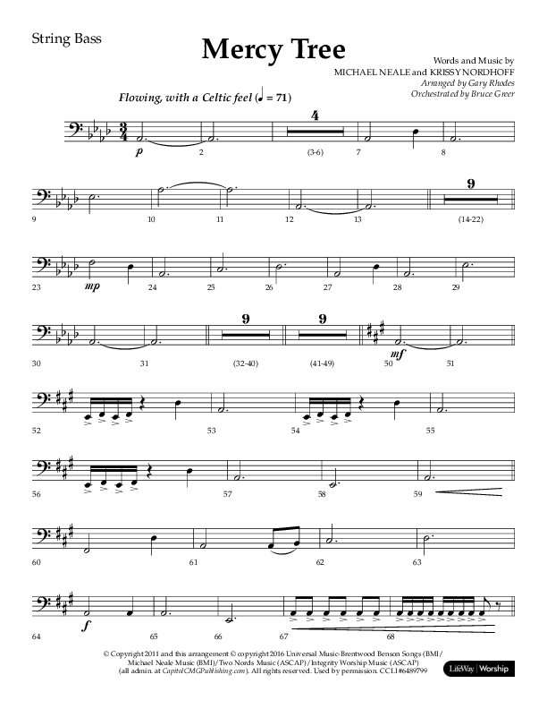 Mercy Tree (Choral Anthem SATB) String Bass (Lifeway Choral / Arr. Gary Rhodes / Orch. Bruce Greer)