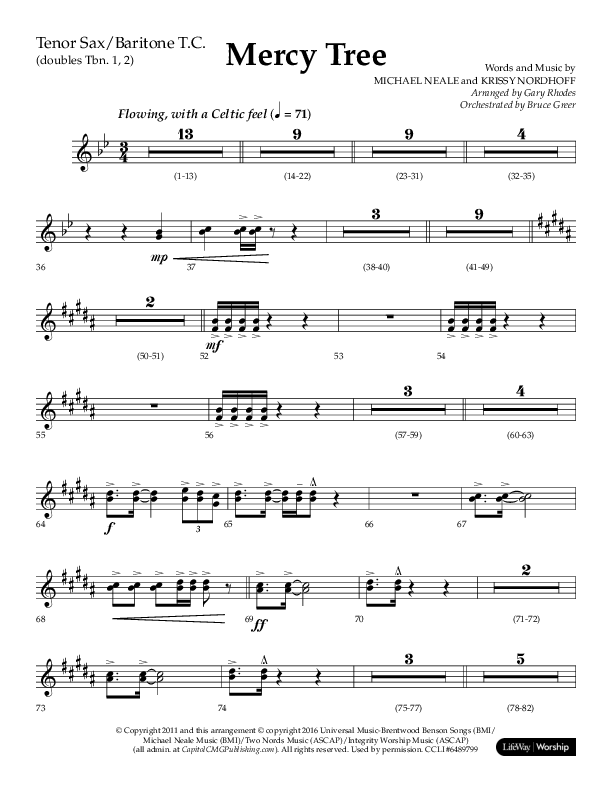Mercy Tree (Choral Anthem SATB) Tenor Sax/Baritone T.C. (Lifeway Choral / Arr. Gary Rhodes / Orch. Bruce Greer)