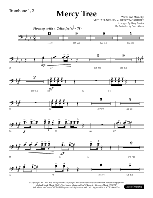 Mercy Tree (Choral Anthem SATB) Trombone 1/2 (Lifeway Choral / Arr. Gary Rhodes / Orch. Bruce Greer)