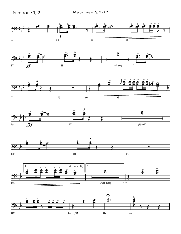 Mercy Tree (Choral Anthem SATB) Trombone 1/2 (Lifeway Choral / Arr. Gary Rhodes / Orch. Bruce Greer)