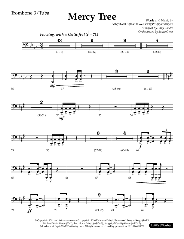 Mercy Tree (Choral Anthem SATB) Trombone 3/Tuba (Lifeway Choral / Arr. Gary Rhodes / Orch. Bruce Greer)