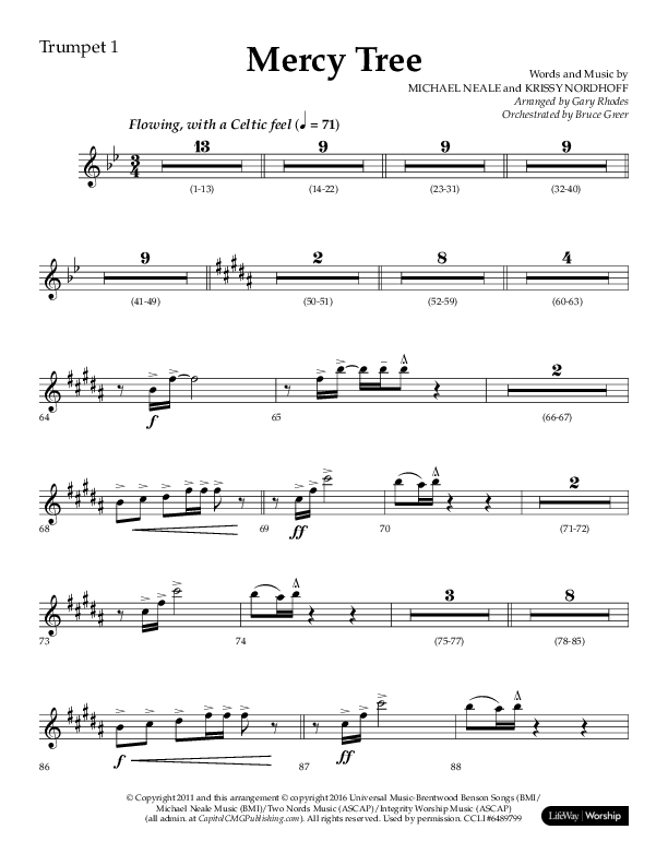 Mercy Tree (Choral Anthem SATB) Trumpet 1 (Lifeway Choral / Arr. Gary Rhodes / Orch. Bruce Greer)