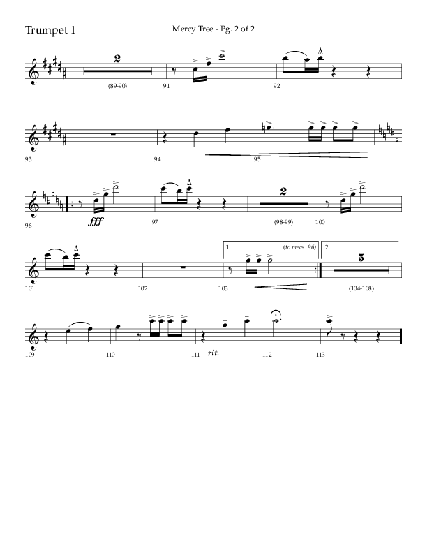 Mercy Tree (Choral Anthem SATB) Trumpet 1 (Lifeway Choral / Arr. Gary Rhodes / Orch. Bruce Greer)