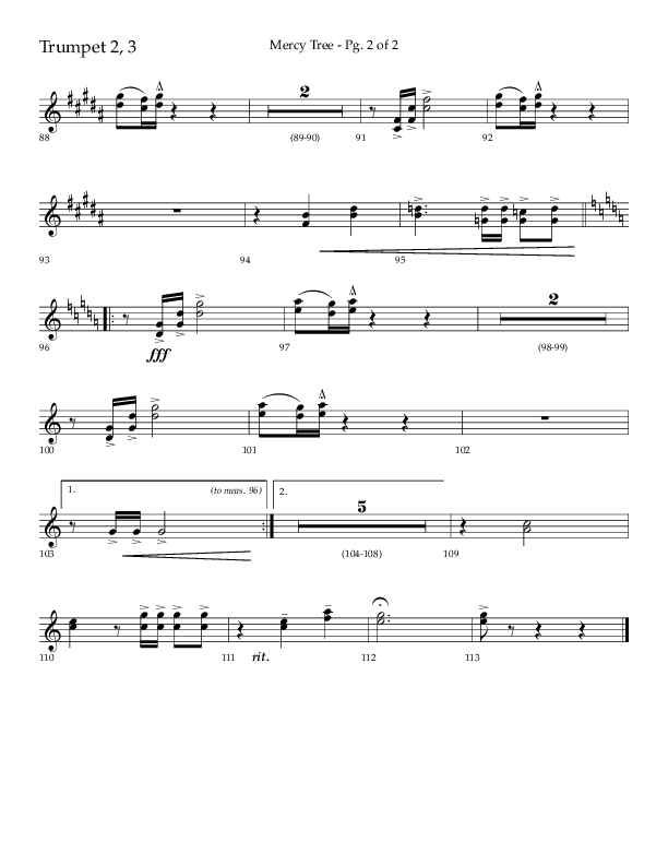 Mercy Tree (Choral Anthem SATB) Trumpet 2/3 (Lifeway Choral / Arr. Gary Rhodes / Orch. Bruce Greer)