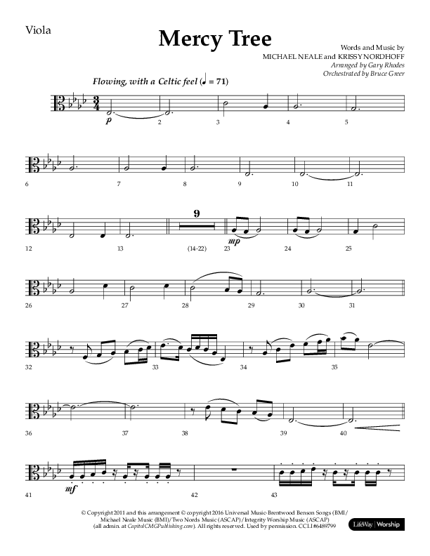 Mercy Tree (Choral Anthem SATB) Viola (Lifeway Choral / Arr. Gary Rhodes / Orch. Bruce Greer)