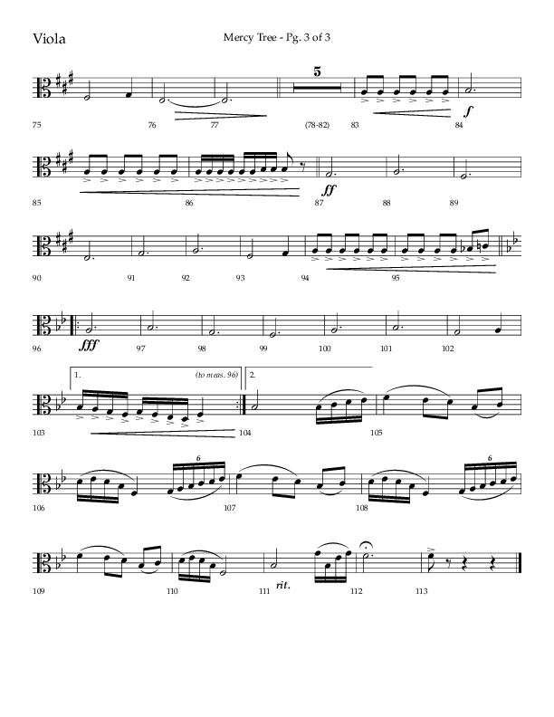 Mercy Tree (Choral Anthem SATB) Viola (Lifeway Choral / Arr. Gary Rhodes / Orch. Bruce Greer)