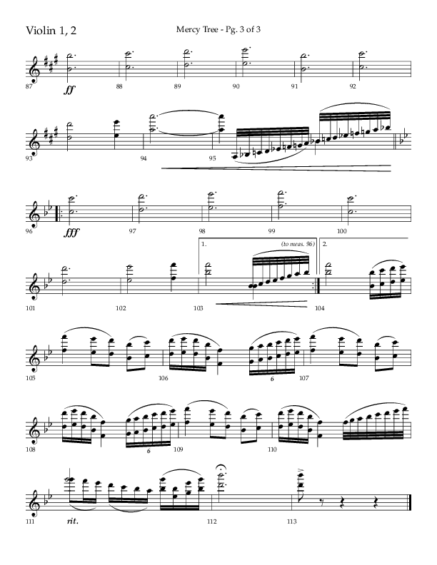 Mercy Tree (Choral Anthem SATB) Violin 1/2 (Lifeway Choral / Arr. Gary Rhodes / Orch. Bruce Greer)