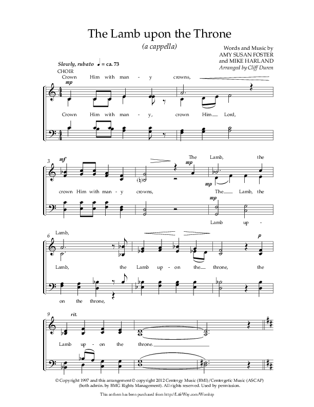 The Lamb Upon The Throne (Choral Anthem SATB) Anthem (SATB/Piano) (Lifeway Choral / Arr. Cliff Duren)