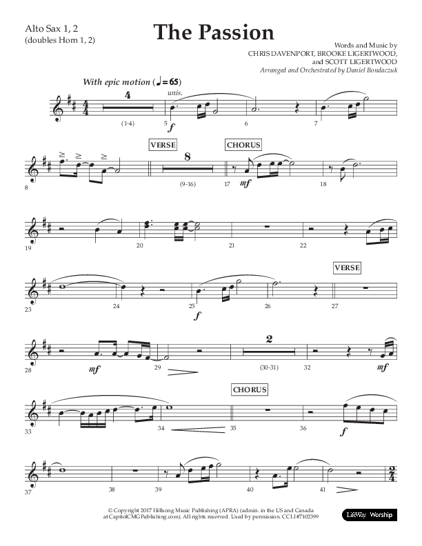 The Passion (Choral Anthem SATB) Alto Sax 1/2 (Lifeway Choral / Arr. Daniel Bondaczuk)