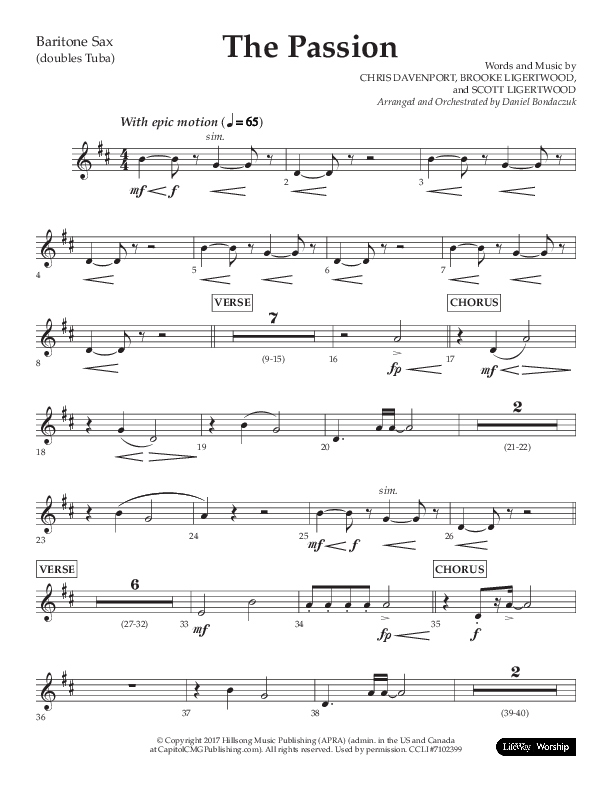 The Passion (Choral Anthem SATB) Bari Sax (Lifeway Choral / Arr. Daniel Bondaczuk)