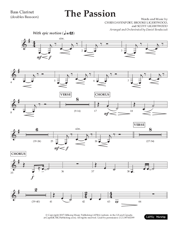 The Passion (Choral Anthem SATB) Bass Clarinet (Lifeway Choral / Arr. Daniel Bondaczuk)