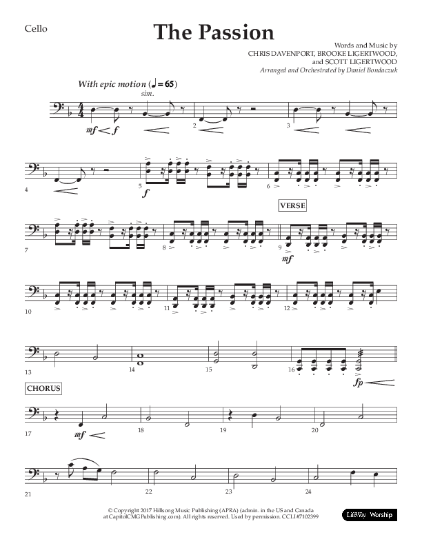 The Passion (Choral Anthem SATB) Cello (Lifeway Choral / Arr. Daniel Bondaczuk)