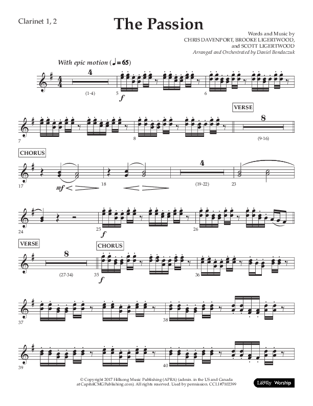 The Passion (Choral Anthem SATB) Clarinet 1/2 (Lifeway Choral / Arr. Daniel Bondaczuk)