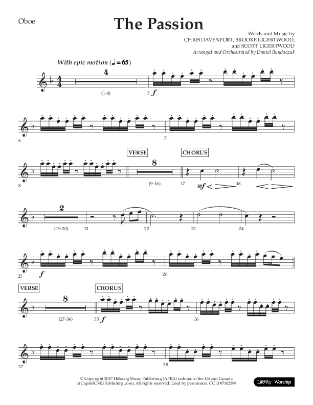 The Passion (Choral Anthem SATB) Oboe (Lifeway Choral / Arr. Daniel Bondaczuk)