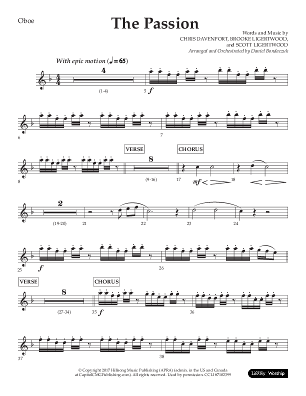 The Passion (Choral Anthem SATB) Oboe (Lifeway Choral / Arr. Daniel Bondaczuk)