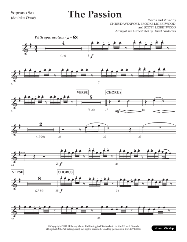 The Passion (Choral Anthem SATB) Soprano Sax (Lifeway Choral / Arr. Daniel Bondaczuk)