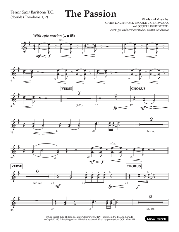 The Passion (Choral Anthem SATB) Tenor Sax/Baritone T.C. (Lifeway Choral / Arr. Daniel Bondaczuk)
