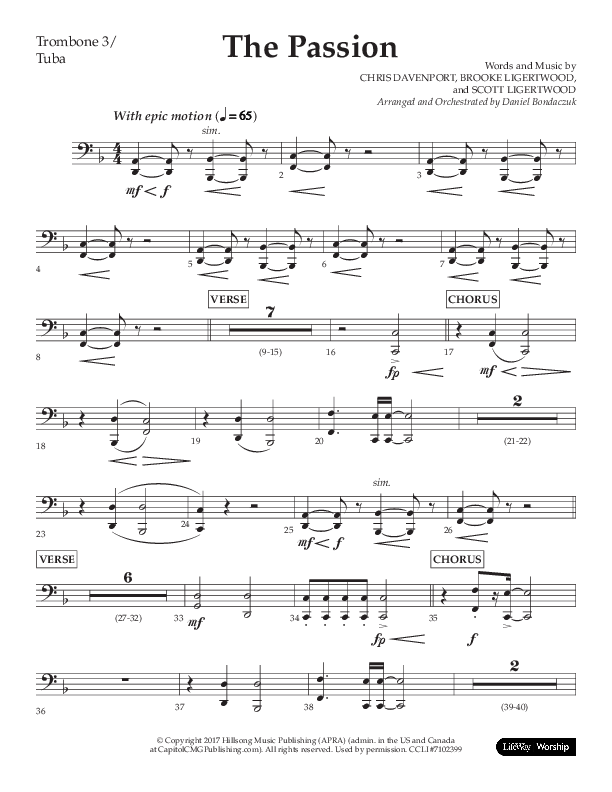The Passion (Choral Anthem SATB) Trombone 3/Tuba (Lifeway Choral / Arr. Daniel Bondaczuk)