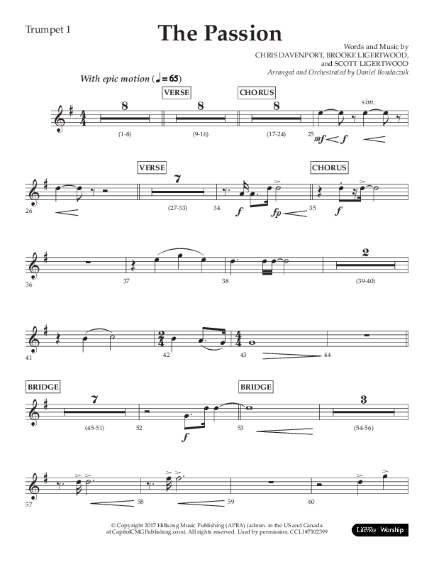 The Passion (Choral Anthem SATB) Trumpet 1 (Lifeway Choral / Arr. Daniel Bondaczuk)