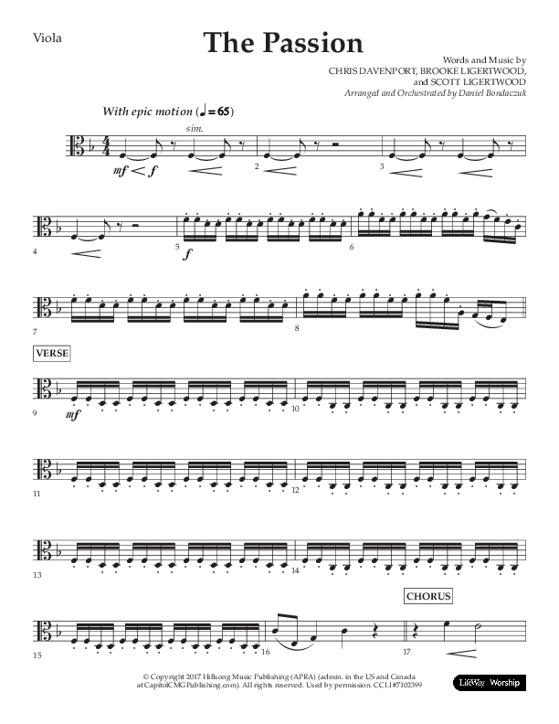 The Passion (Choral Anthem SATB) Viola (Lifeway Choral / Arr. Daniel Bondaczuk)