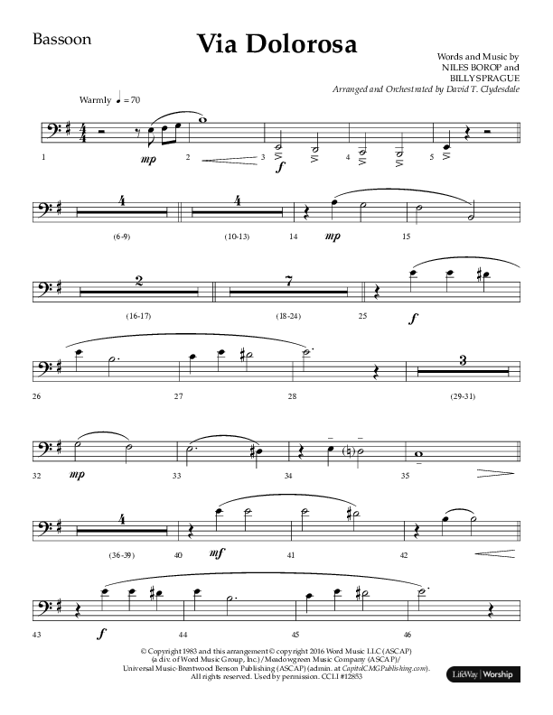 Via Dolorosa (Choral Anthem SATB) Bassoon (Lifeway Choral / Arr. David Clydesdale)