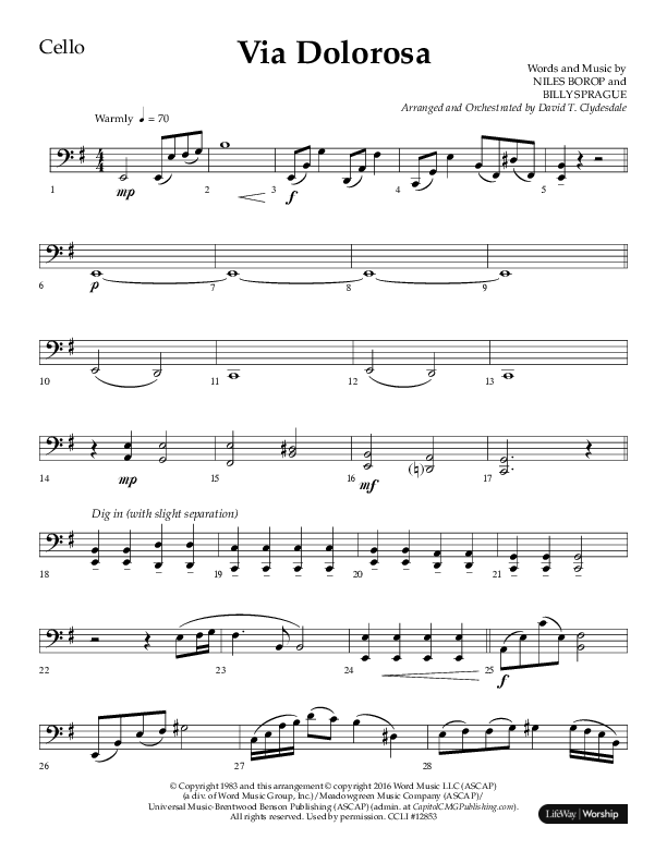 Via Dolorosa (Choral Anthem SATB) Cello (Lifeway Choral / Arr. David Clydesdale)